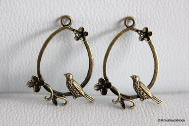 1 x Bronze Plated Birds With Flowers Pendants